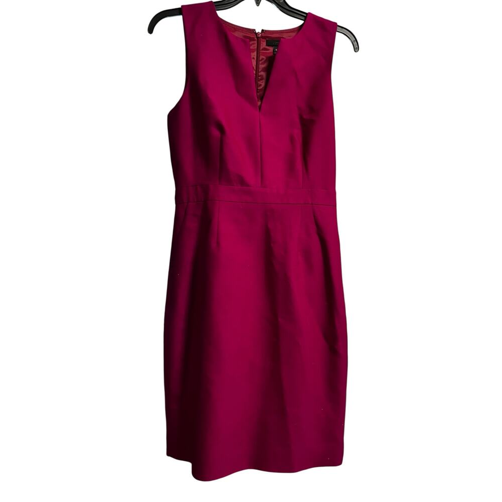 J Crew Split-Neck Wool-Silk Suit Sheath Dress *Pockets* 10T 10 Tall Berry 07470 - Picture 8 of 10